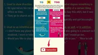 Learn English Vocabulary - To vs Too #english #englishvocabulary #vocabulary
