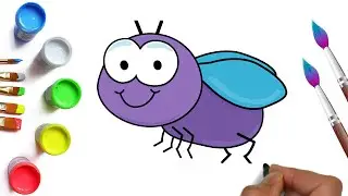 How to draw a funny fly, draw a cartoon insect, drawing for kids and toddlers is easy