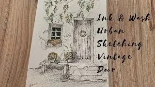 Ink & Wash  urban sketching vintage door for beginners |@ArtandcraftbyShakira