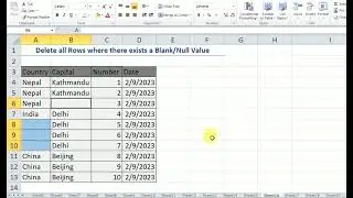 Data Cleaning with Excel-Delete all Rows where there exists a Blank/Null Values