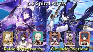 C2 Raiden Hypercarry & C0 Clorinde Overload - Genshin Impact 5.8 Spiral Abyss Full Clear