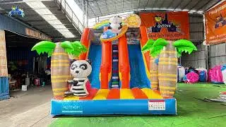 Cute Panda Themed Inflatable Water Slide 🐼 | Tropical Summer Fun for Kids!