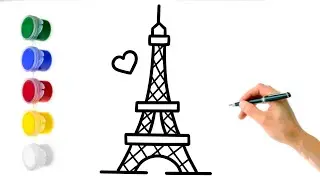 Drawing Eiffel Tower Step-By-Step Guide For Kids / Draw and Color Tutorial