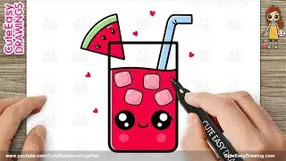 How to Draw a Cute Glass of Juice / Watermelon Drink for Kids Step by Step