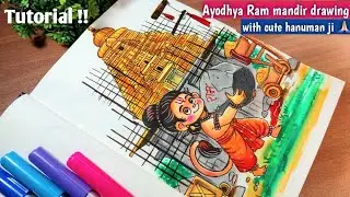 Ayodhya Ram Mandir drawing ❤️ | Cute Hanuman ji drawing | Tutorial