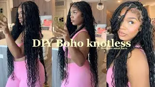 ❤️‍🔥Boho Knotless Braids Tutorial | Using HOTBRAIDS 20" Human Braiding Hair❤️‍🔥