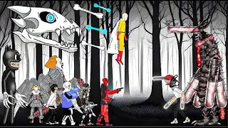 chainsaw man devil vs saitama, sans, pennywise it, deadpool, jeff killer, predator, cartoon cat dc2
