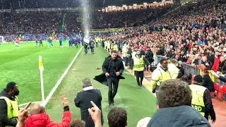 Diego Simeone pelted with bottles as he leaves Old Trafford after man United Champions League exit