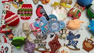 Коллекция вышитых ёлочных игрушек ручной работы. Вышивка. Вязание
