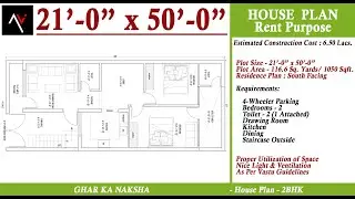 21x50 Ghar ka Naksha | 1050 Sqft House Plan | 116 Gaj ka Makan | 2 Room Set | South Face | Residence