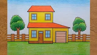 Very Easy House Scenery Drawing || How to Draw House Scenery Step by Step