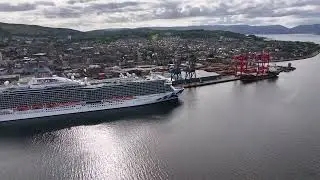 DJI Drone shot or The Celebrity Princess cruise Ship on her overnight stay in Greenock, Scotland