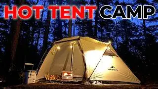 First Time Hot Tent Camping With a Wood Stove ASMR | Cooking Inside