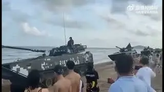China Military tanks deployed at Xiamen City beaches nearer to Taiwan Strait in Fujian