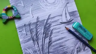Рисуем морской пейзаж простым карандашом.