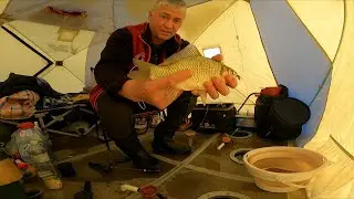 КАРАСИ , как с ПУЛЕМЁТА , не смотря на НЕПОГОДУ ! Зимняя рыбалка!