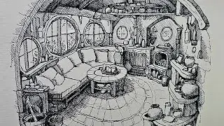 Drawing a Hobbit Home in Penk & Ink