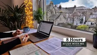 8 HOUR STUDY WITH ME  on a RAINY DAY | Background noise, 10-min Break, No music, Study with Merve