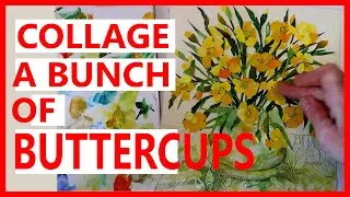 Floral Collage, Paper Painting- use painted papers to collage a sunshine yellow bunch of buttercups.