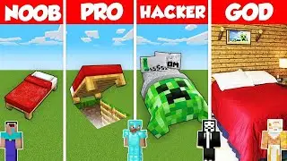 Bed Base Build Battle Challenge - Noob vs Pro vs Hacker vs God - Minecraft Animation