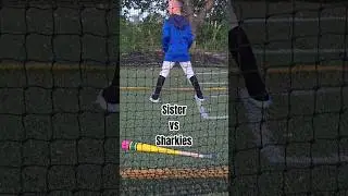 Sharky slides vs Sister throwing heat. Just 4 Fun!  #baseball #baseballswing #BaseballEquipment