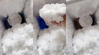 Handful of Freezer Frost Fluffy Ice Powdery Ice Eating ASMR ❤️❄️#iceeating #freezerfrost