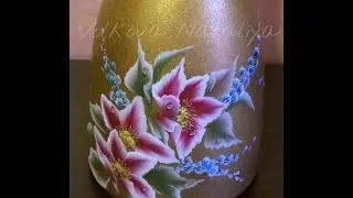 Come dipingere sul vetro con colori acrilici. Bottiglia dipinta. Idea regalo di Natale