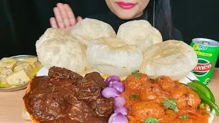 ASMR EATING LUCHI/PURI WITH DUM ALOO,MUTTON KOSHA and SHAHI PANEER KORMA *FOOD VIDEOS* 