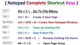 Notepad All Keyboard Shortcut Keys | नोटपैड की सभी शॉर्टकट | Window 10 Notepad A to Z Shortcut Keys
