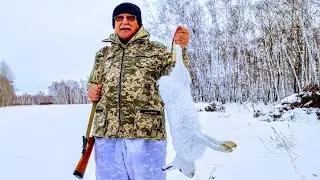 Охота на зайца 2024 с папой. Заяц на 5 кг ЁКЛМН .Тропление зайца, ищем зайцев по следам. Охота 2024