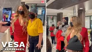 Mariah Carey visits McDonald's in a bright red gown to order food