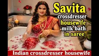 Savita crossdresser in red satin saree | Indian Crossdreser housewife 