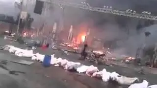 SiSi Force burned after massacre on Adawaya Square the Adawaya Mosque in Cairo- Egypt 14-08-2013