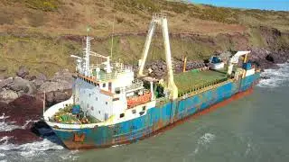Ghost Ship MV Alta Irish Coast Close Range Drone 4K Video Ballycotton Co. Cork