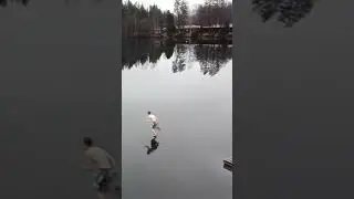 Man Runs Across Frozen Lake