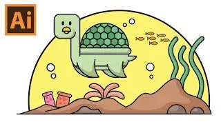 Cute Turtle Character - Illustrator Flat Design Creation Process