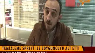 Kuyumcu, temizleme spreyi ile soyguncuyu böyle alt etti