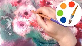Draw gerberas with watercolors and colored pencils