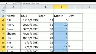 Calculating Age in Year, Month and Day as of Today in Microsoft Excel