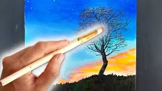 Рисуем силуэт дерева на фоне неба