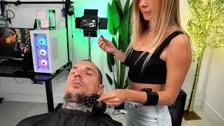 SHE EARNED BIG TIPS FOR THIS SERVICE | Hot Towel Shave by Sweet Alyona ASMR