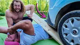 Will 350lb Man Hold Car on Abs? OLDTIME STRONGMAN FEATS
