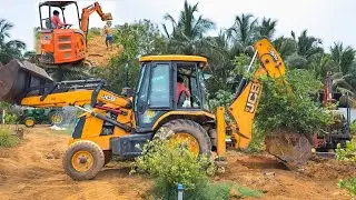 JCB 3DX Lemon Tree Replanting team Work by Drivers and Helps Tata 20 Mini Excavator | Jcb video