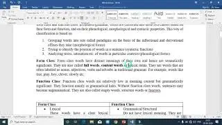 Word Classes: Form Class & Function Class