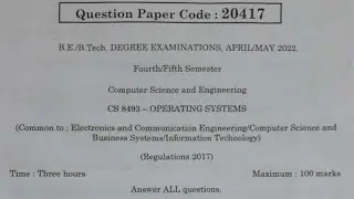 Operating system Reg 2017 Aprilmay 2023 Question paper in Anna University