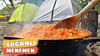 KAMPTA MENEMEN ✔️ NASIL YAPILIR👍 DOĞADA YEMEK TARİFİ ▶️ TOMATO AND EGG RECIPE 🏕️ SOĞANLI YAPIMI