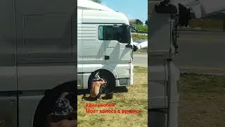 Мыть колеса на паркинге. short #shorts #любовь_к_авто #фура #сдальнобоем