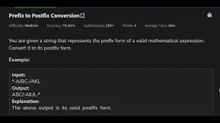 GFG Practice | Prefix to Postfix Conversion | Solved in CPP