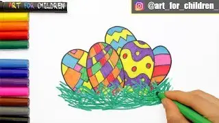 Пасхальная корзинка с яйцами для рисования и раскраски для детей - Как нарисовать раскраски