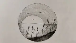 beautiful sunset scenery drawing tutorial for beginners step by step 😍